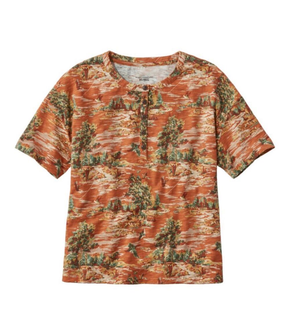 L.L. Bean Signature Slub Henley Short Sleeve Tee Orange Vintage Scenic XL NEW
